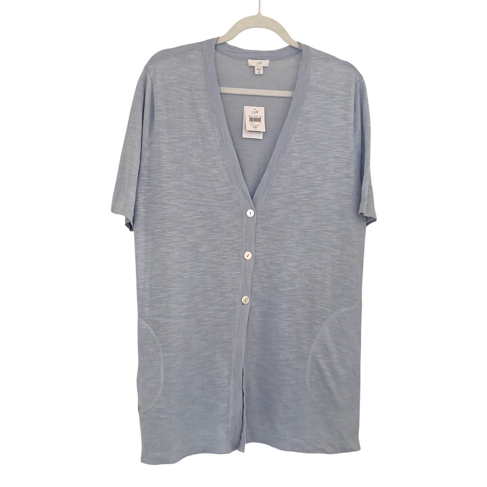 New J. Jill Pale Blue Open Front Cardigan Sweater MP Short Sleeve Lightweight